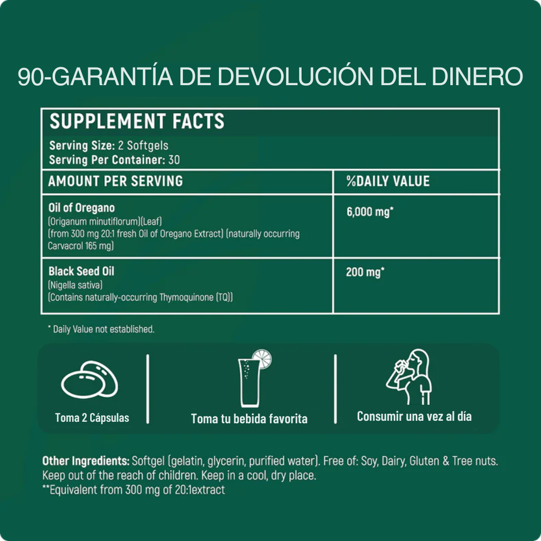 Aceite de orégano con aceite de semilla negra